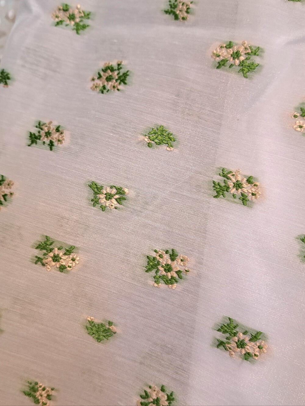 Floral Puff-Sleeve Hill House "Matilda" Midi Dress in White and Green - Picture 6 of 11